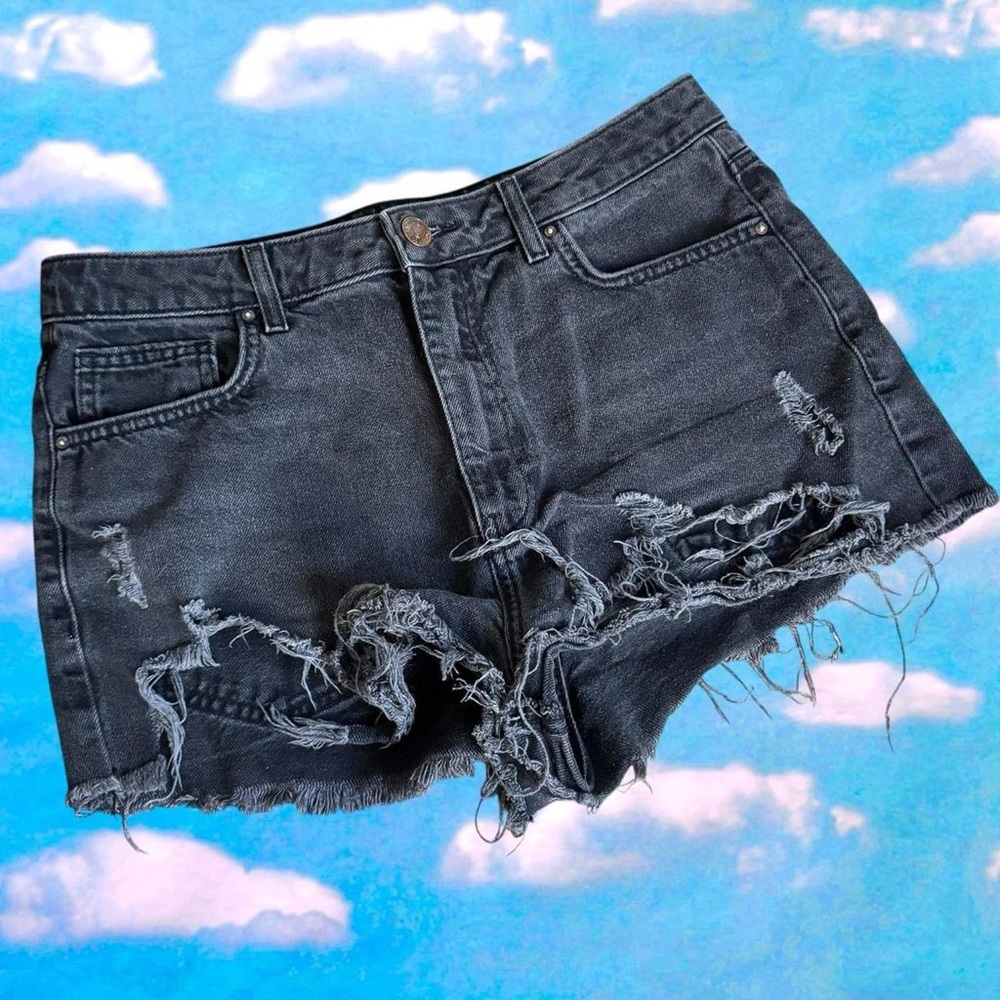 Distressed Black Denim Shorts
